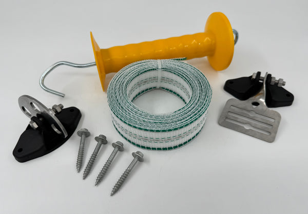 Electric Fence Gate Kit - 5.0m x 40mm wide polytape-various tape & handle colour combinations