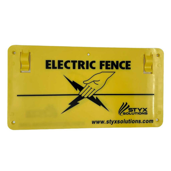 Styx Electric Fence Warning Sign - Double Sided, UV Stabilised Clip-On