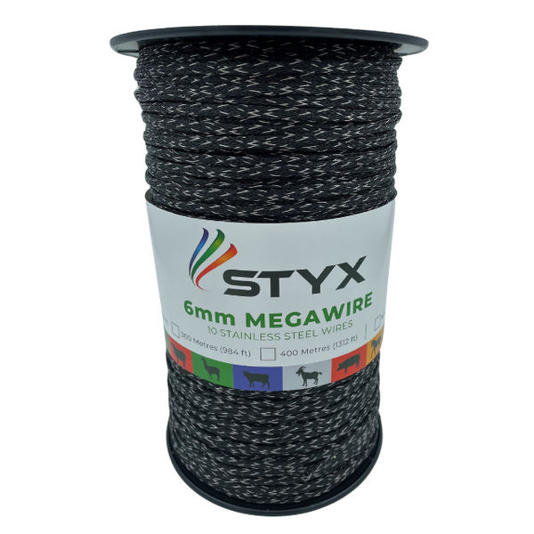 Styx Megawire Black - 6mm, 10 Stainless Steel Wires, 400m (1640 ft)