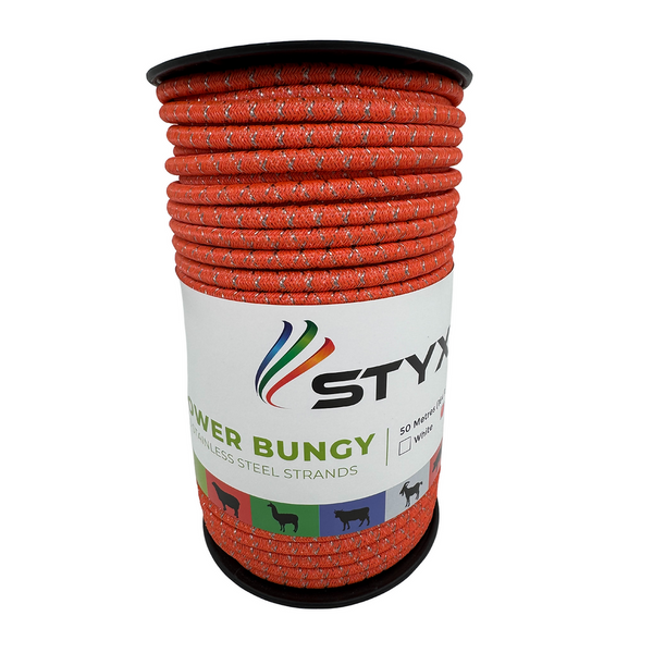 Styx Electric Fence Bungy – High Vis Orange, 50m